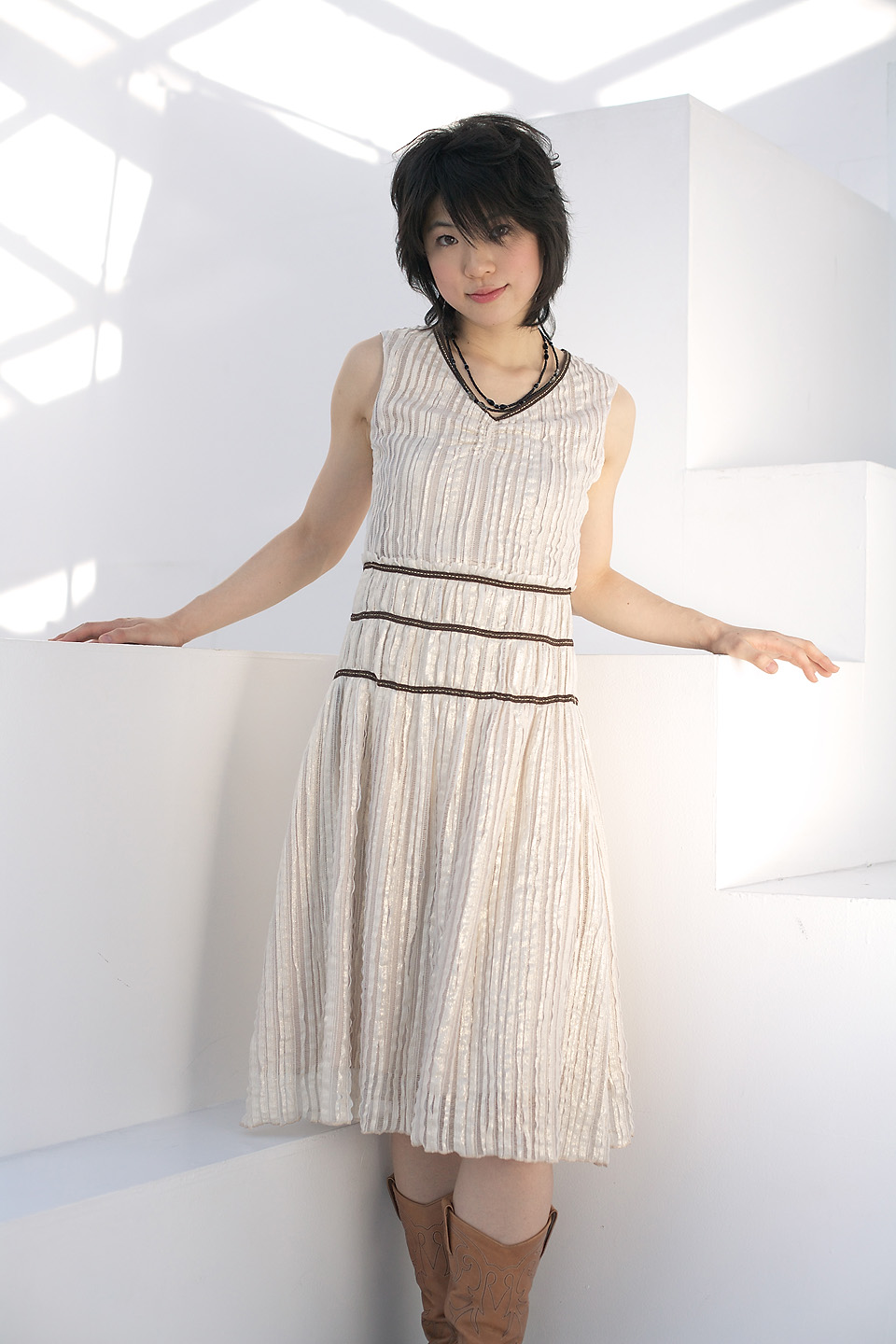 komiyama maki, highres, photo (medium), tagme, boots, dress