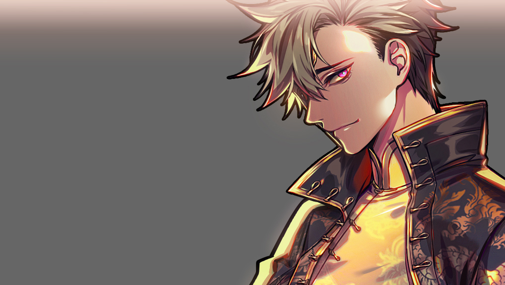 eu (euspia), regressor's instruction manual, 1boy, black eyes, black hair, black jacket, chinese clothes, hanfu, jacket, jin cheon(regressor's instruction manual), multicolored hair, purple eyes, short hair, two-tone hair, white hair
