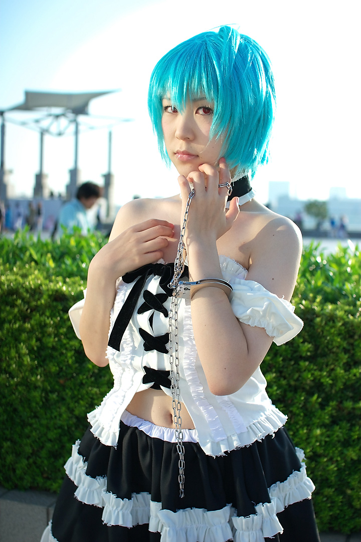 kabi, ayanami rei, neon genesis evangelion, photo (medium), blue hair, cosplay, frills, lace, leash, red eyes