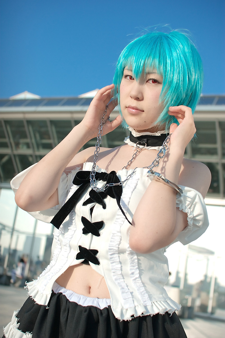 kabi, ayanami rei, neon genesis evangelion, photo (medium), blue hair, cosplay, frills, lace, leash, red eyes