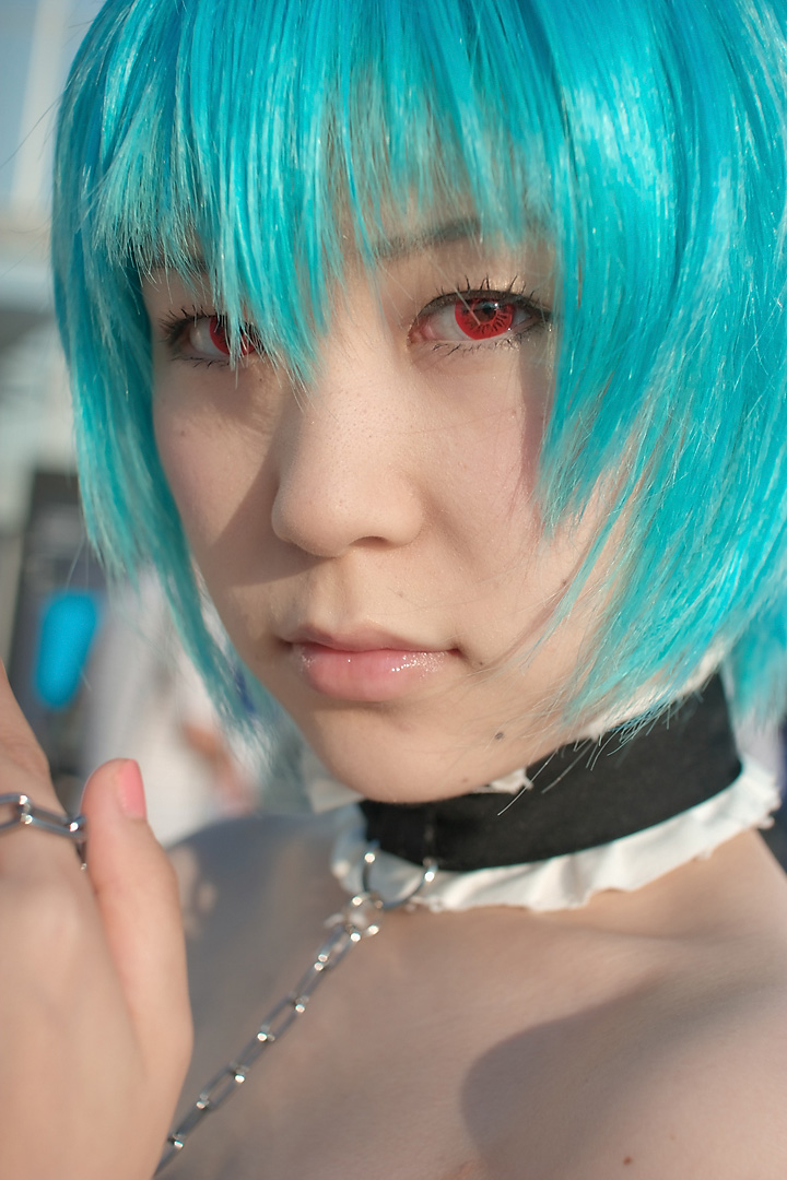 kabi, ayanami rei, neon genesis evangelion, photo (medium), blue hair, cosplay, frills, lace, leash, red eyes