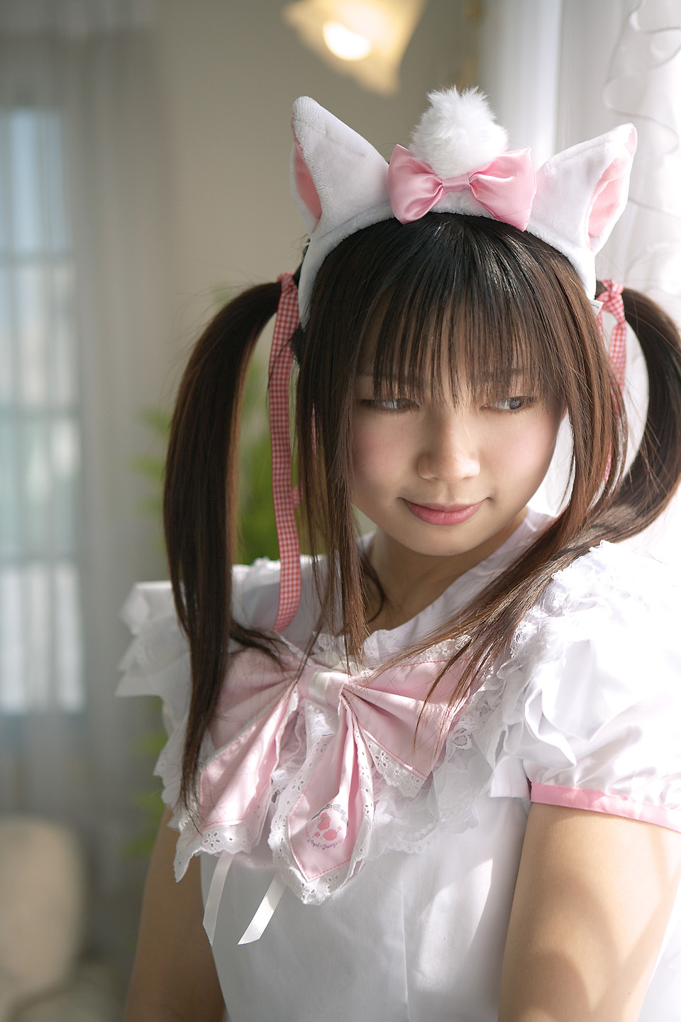 sakura yayoi, marie, highres, photo (medium), animal ears, aristocats, cat ears, cosplay, dress, frilled dress, frills, lace, twintails