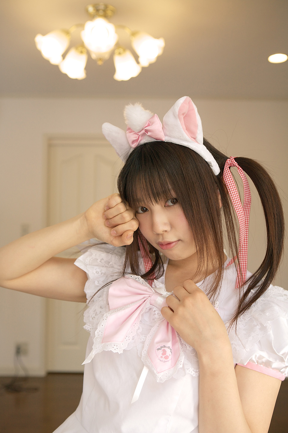 sakura yayoi, marie, highres, photo (medium), animal ears, aristocats, cat ears, cosplay, dress, frilled dress, frills, lace, twintails