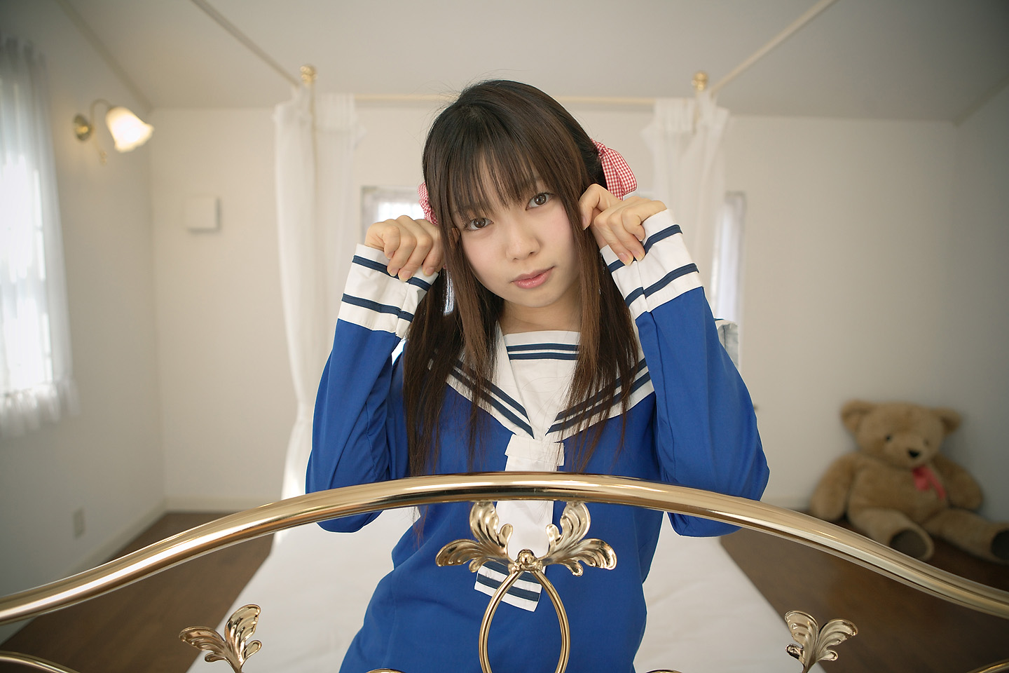 sakura yayoi, photo (medium), cosplay, hair ribbon, ribbon, sailor, school uniform, serafuku, twintails