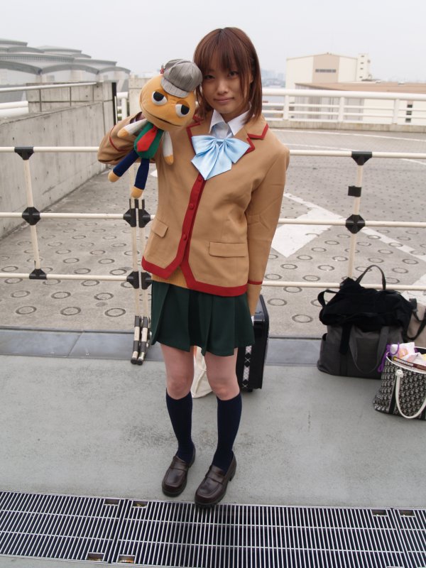 katsura seina, pucchan, sakura mizuki, gokujou seitokai, photo (medium), blazer, cosplay, jacket, kneehighs, miniskirt, puppet, school uniform, skirt, socks