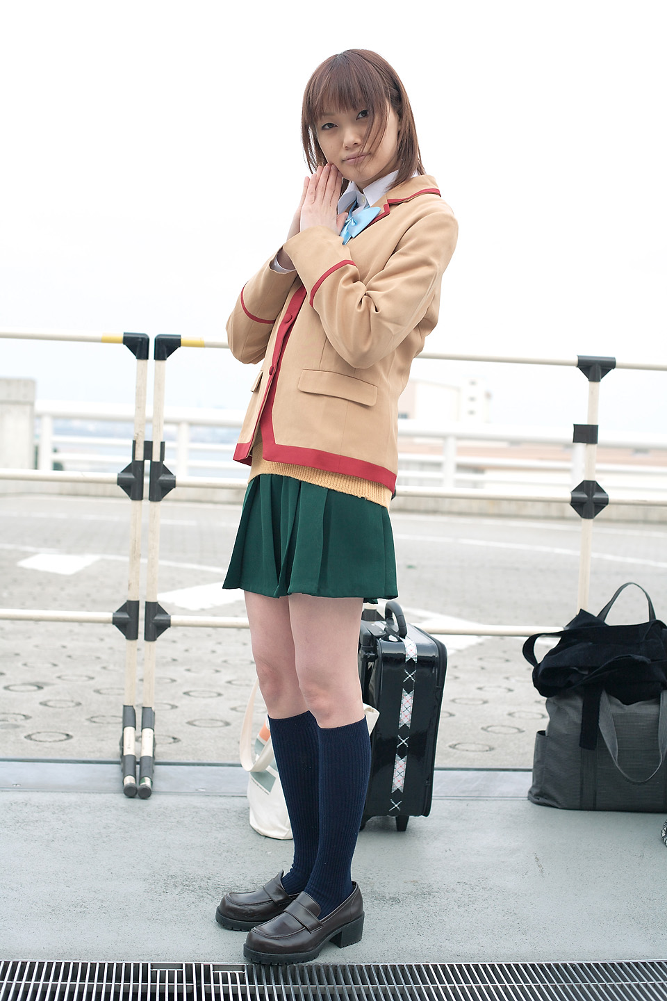 katsura seina, sakura mizuki, gokujou seitokai, highres, photo (medium), blazer, cosplay, jacket, kneehighs, miniskirt, school uniform, skirt, socks