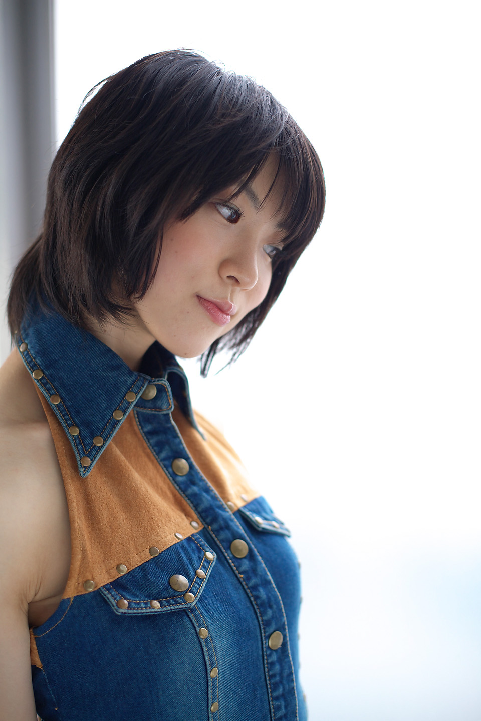 komiyama maki, highres, photo (medium), tagme, denim vest