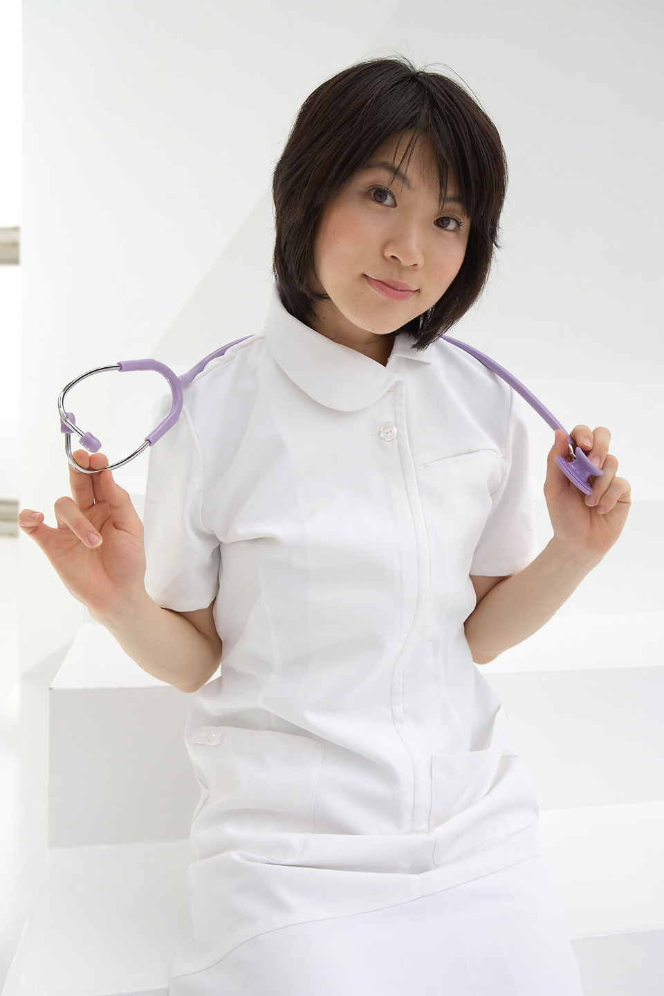 komiyama maki, highres, photo (medium), cosplay, nurse, stethoscope