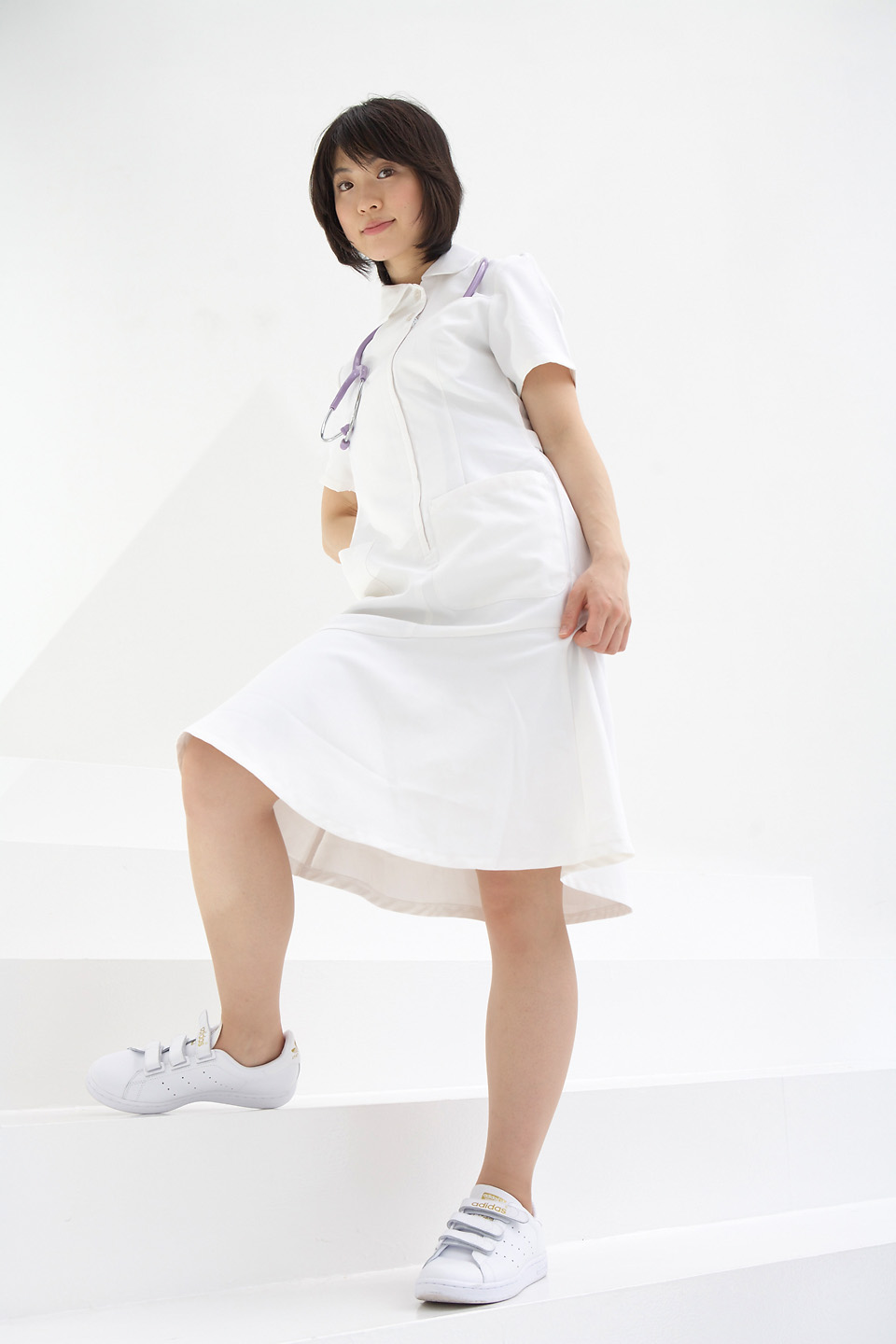 komiyama maki, highres, photo (medium), cosplay, nurse, stethoscope