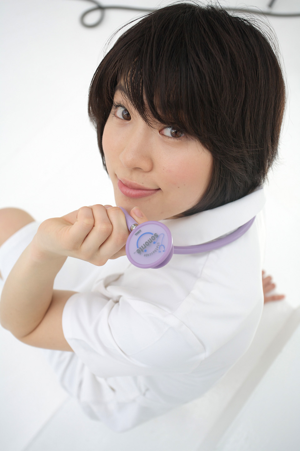 komiyama maki, highres, photo (medium), cosplay, nurse, stethoscope