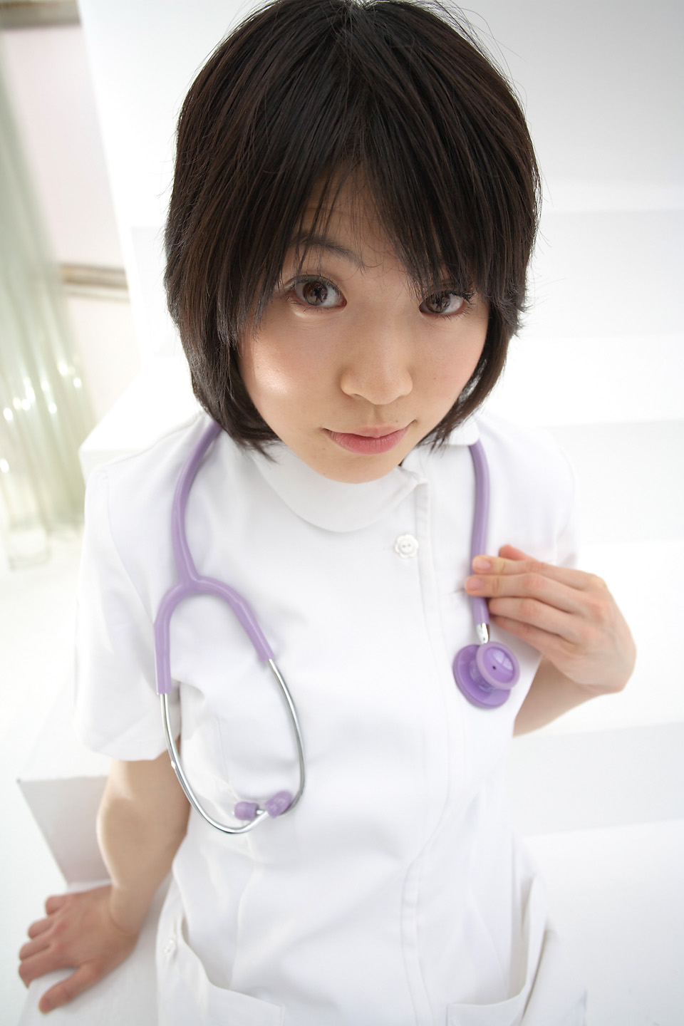 komiyama maki, highres, photo (medium), cosplay, nurse, stethoscope