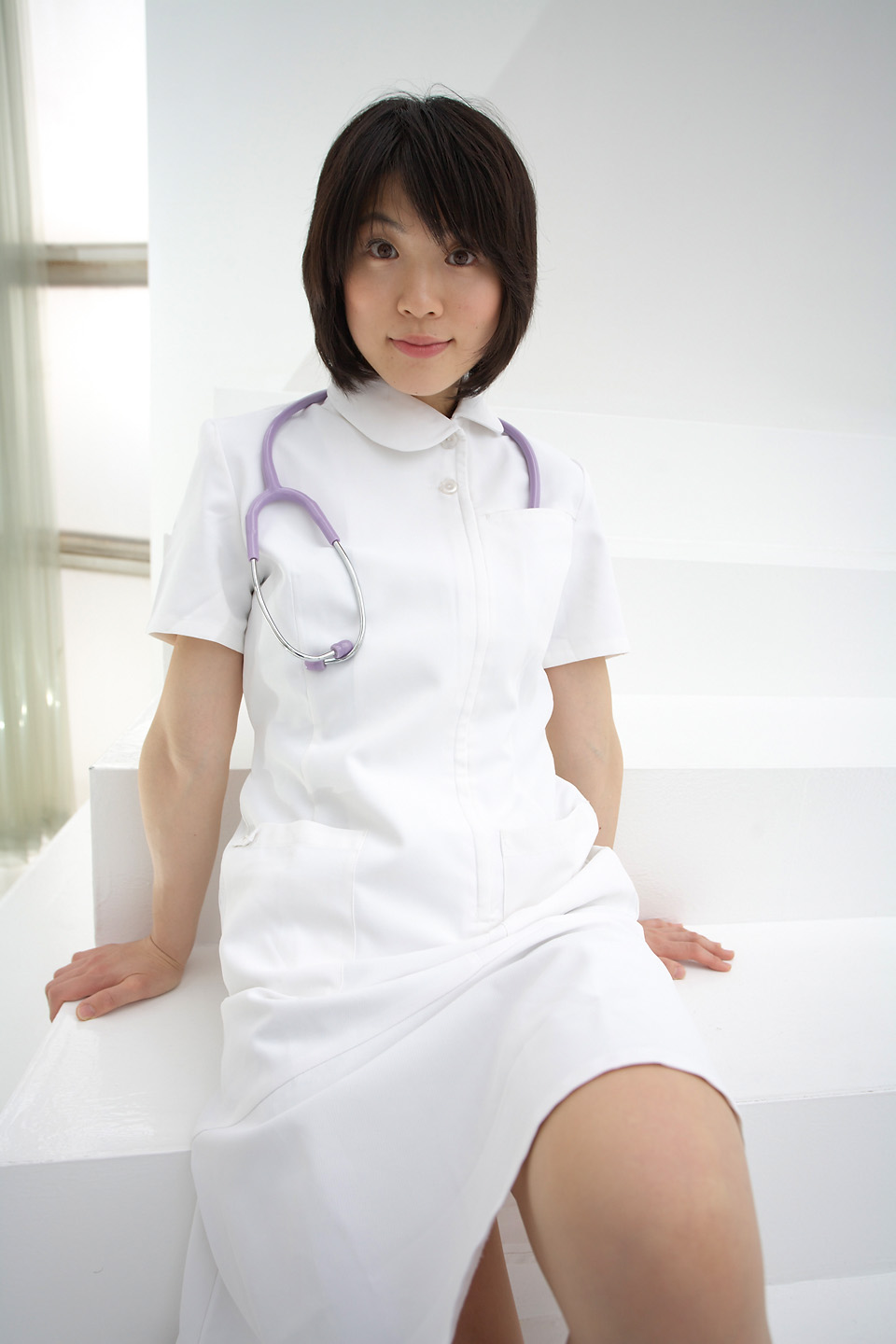 komiyama maki, highres, photo (medium), cosplay, nurse, stethoscope