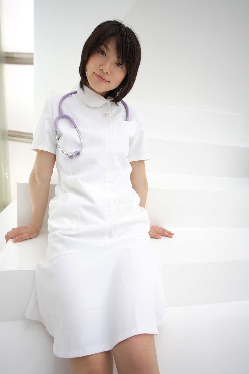 komiyama maki, highres, photo (medium), cosplay, nurse, stethoscope