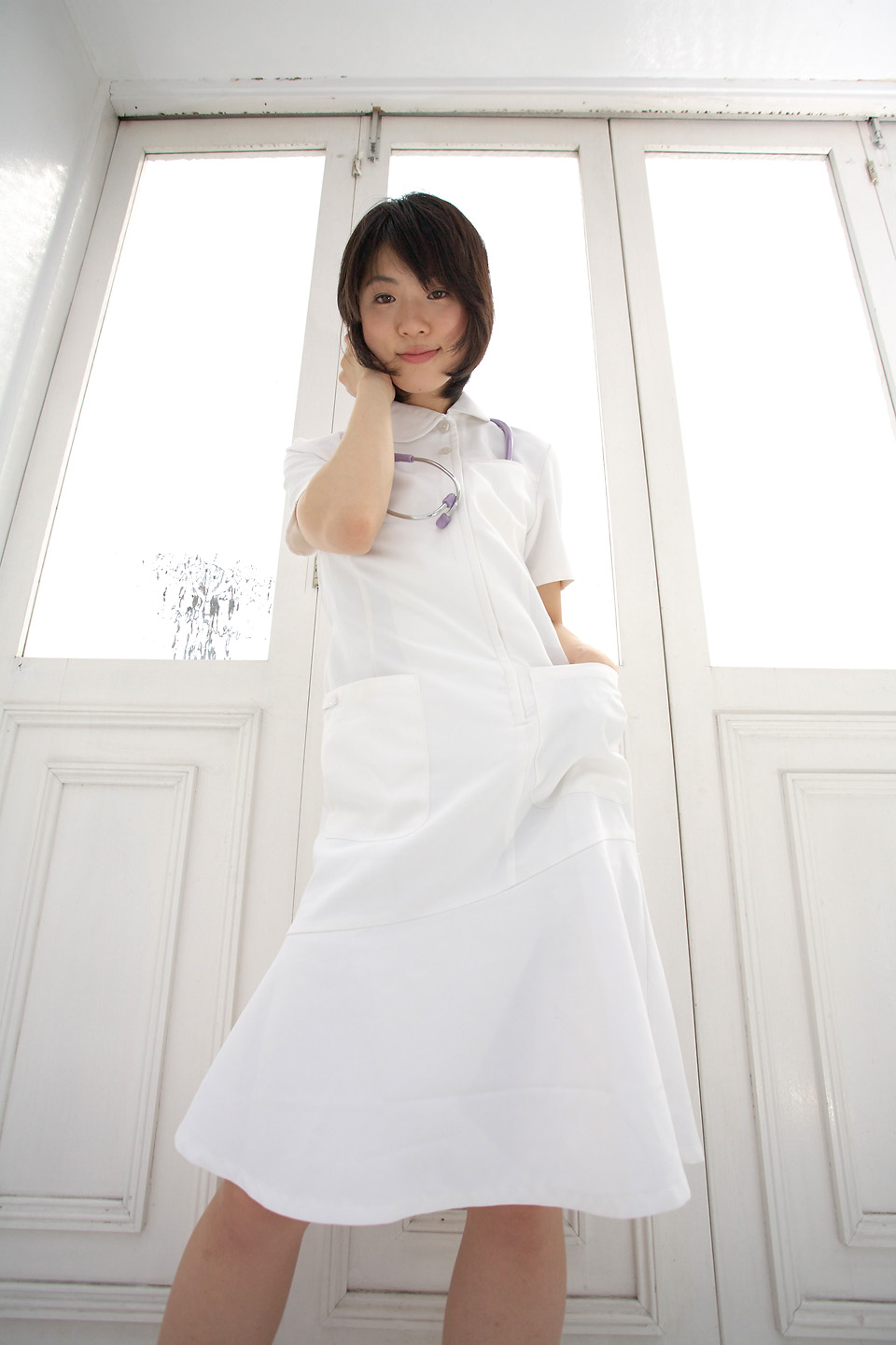 komiyama maki, highres, photo (medium), cosplay, nurse, stethoscope