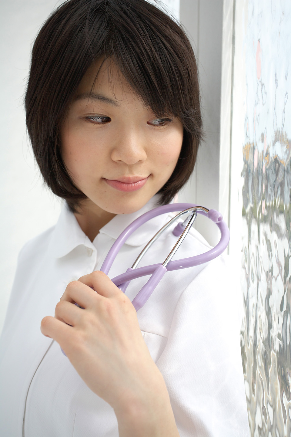 komiyama maki, highres, photo (medium), cosplay, nurse, stethoscope