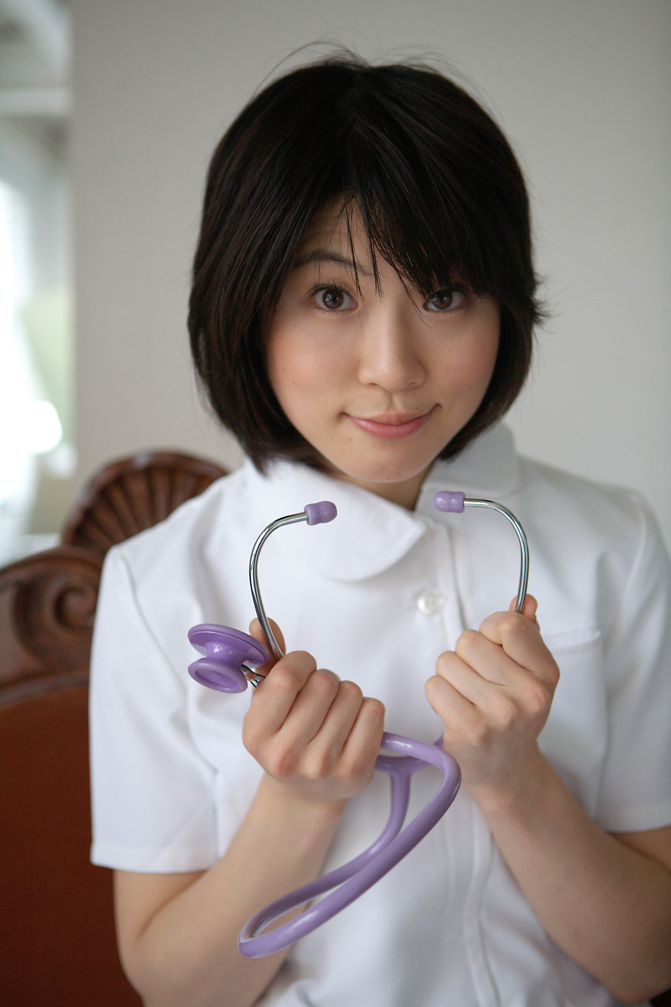 komiyama maki, highres, photo (medium), cosplay, nurse, stethoscope