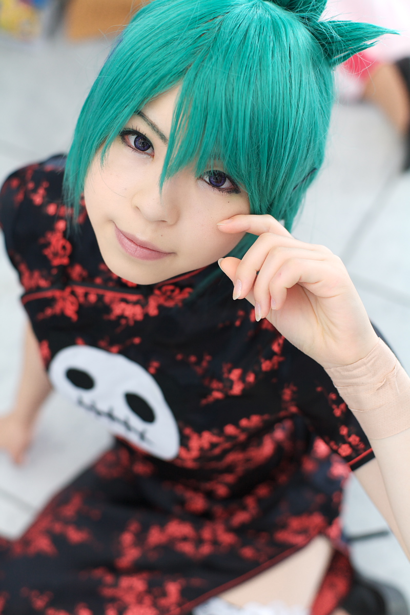 katou mari, character request, highres, photo (medium), source request, china dress, chinese clothes, cosplay, dress, green hair