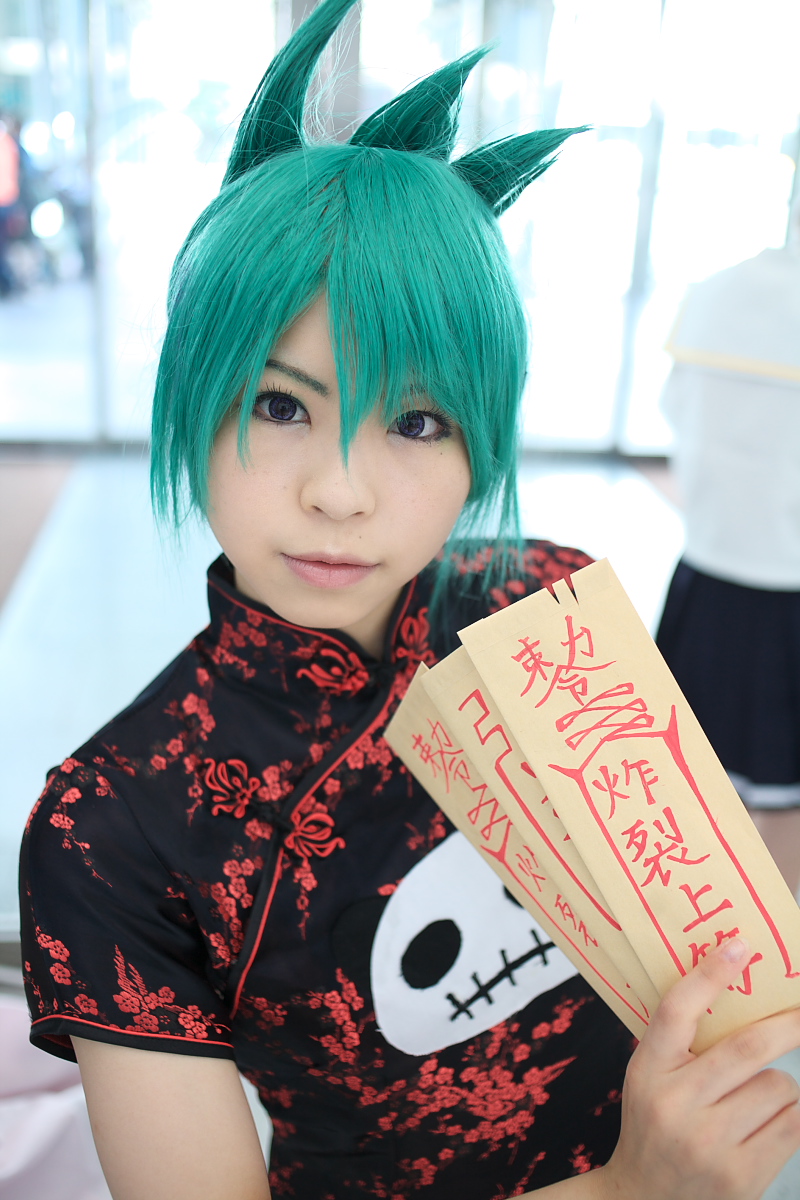 katou mari, character request, highres, photo (medium), source request, china dress, chinese clothes, cosplay, dress, green hair