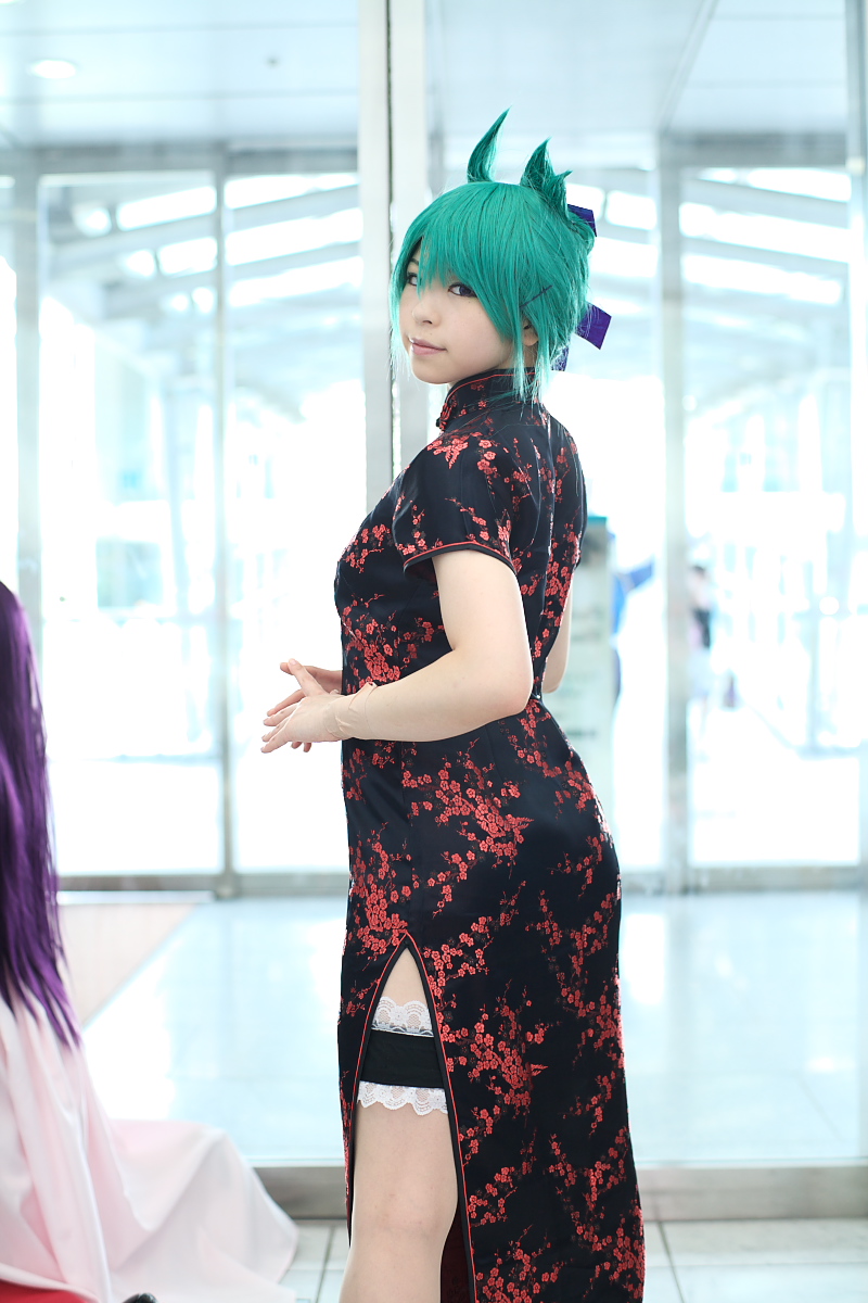 katou mari, character request, highres, photo (medium), source request, china dress, chinese clothes, cosplay, dress, green hair