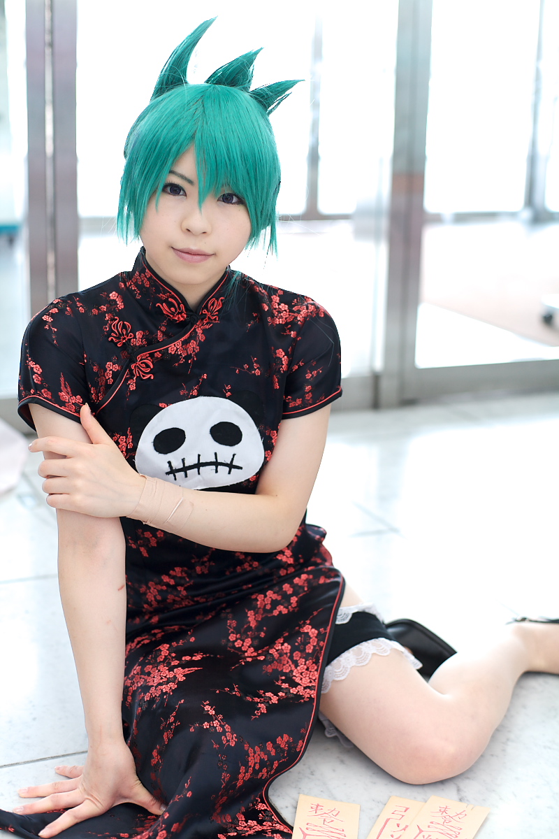 katou mari, character request, highres, photo (medium), source request, china dress, chinese clothes, cosplay, dress, green hair