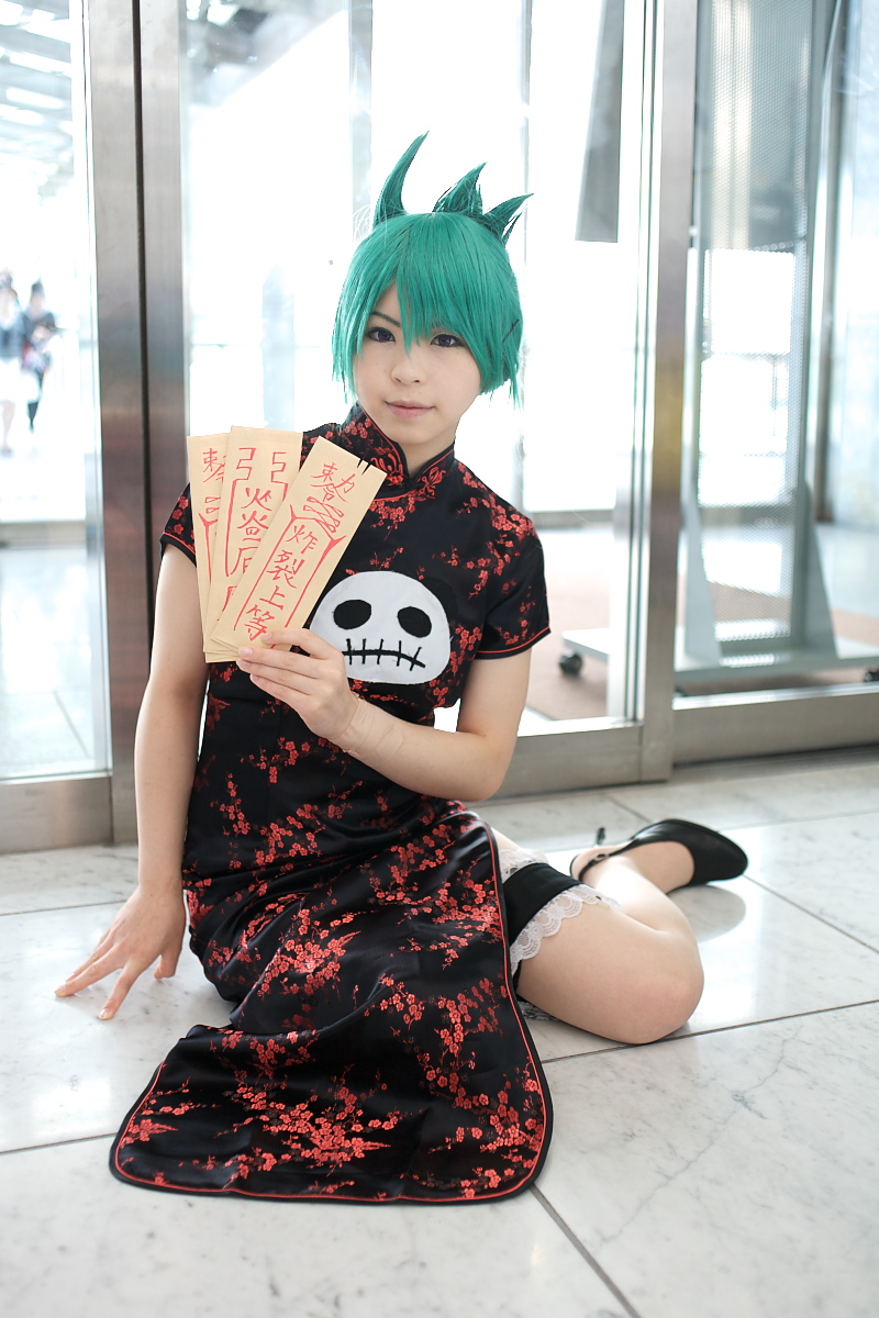 katou mari, character request, highres, photo (medium), source request, china dress, chinese clothes, cosplay, dress, green hair