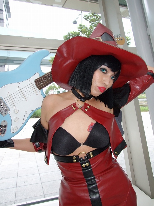 minami miki, i-no, arc system works, guilty gear, photo (medium), bare shoulders, cosplay, guitar, hat, instrument, witch hat