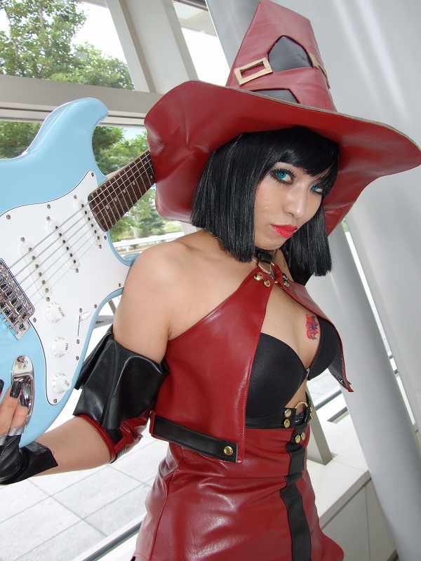 minami miki, i-no, arc system works, guilty gear, photo (medium), bare shoulders, cosplay, guitar, hat, instrument, witch hat