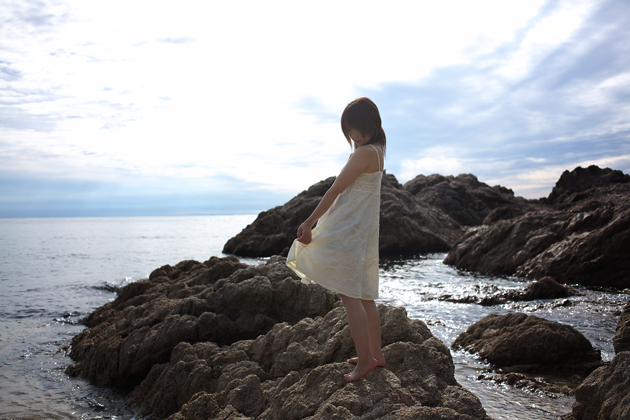 iori, photo (medium), dress, ocean, rock, sundress