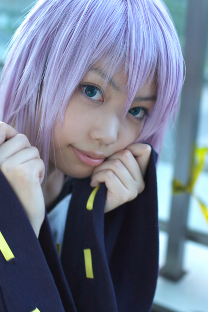 shirayuki mizore, rosario+vampire, photo (medium), belt as garter, cosplay, kaieda kae, purple hair, tank top