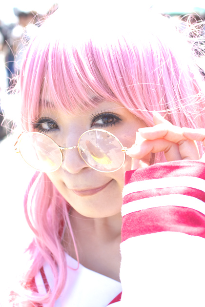 takara miyuki, lucky star, photo (medium), cosplay, glasses, hekii nana, pink hair, sailor, school uniform, serafuku
