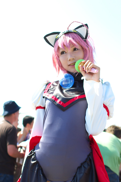 nanami akua, tempera sumi, moetan, photo (medium), ahoge, animal ears, asian, cat ears, cosplay, microphone, pink hair