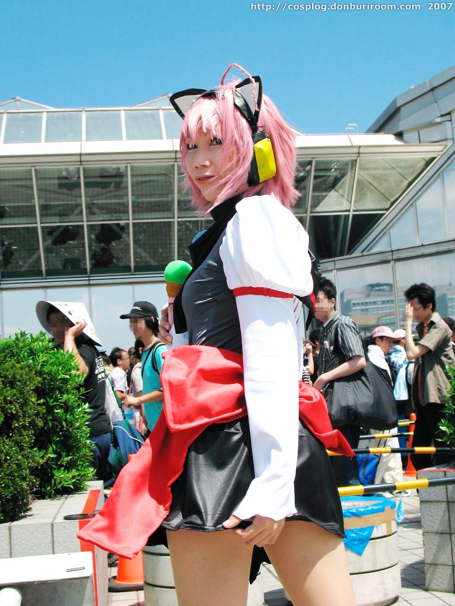 nanami akua, tempera sumi, moetan, highres, photo (medium), ahoge, animal ears, asian, cat ears, cosplay, microphone, pink hair