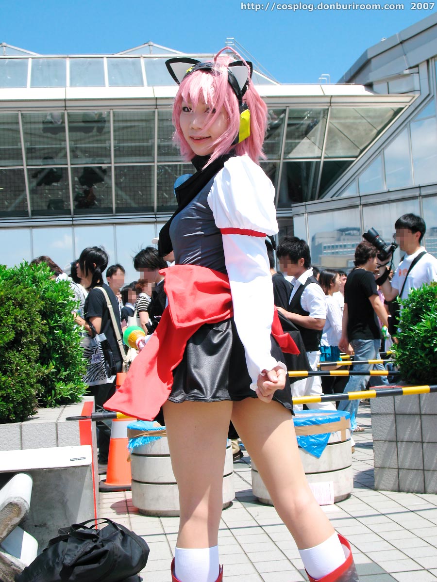 nanami akua, tempera sumi, moetan, highres, photo (medium), ahoge, animal ears, asian, boots, cat ears, cosplay, kneehighs, microphone, pink hair, socks