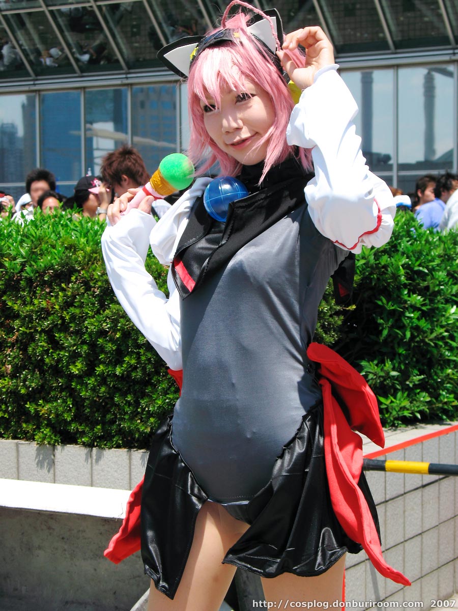 nanami akua, tempera sumi, moetan, highres, photo (medium), ahoge, animal ears, asian, cat ears, cosplay, microphone, pink hair