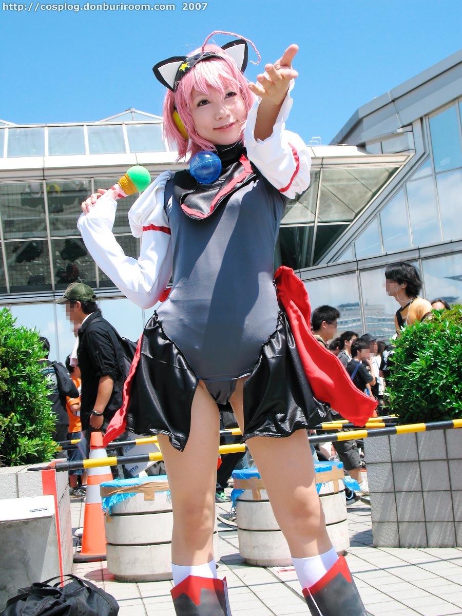 nanami akua, tempera sumi, moetan, highres, photo (medium), ahoge, animal ears, asian, boots, cat ears, cosplay, kneehighs, microphone, pink hair, socks