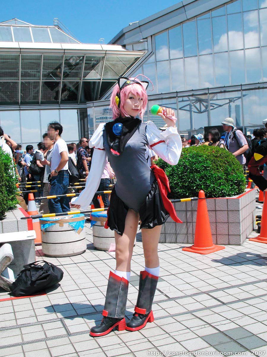 nanami akua, tempera sumi, moetan, highres, photo (medium), ahoge, animal ears, asian, boots, cat ears, cosplay, kneehighs, microphone, pink hair, socks