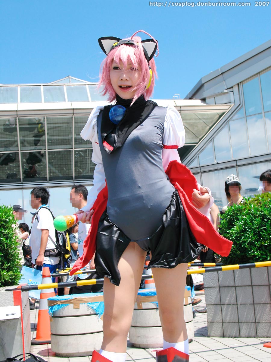 nanami akua, tempera sumi, moetan, highres, photo (medium), ahoge, animal ears, asian, boots, cat ears, cosplay, kneehighs, pink hair, socks
