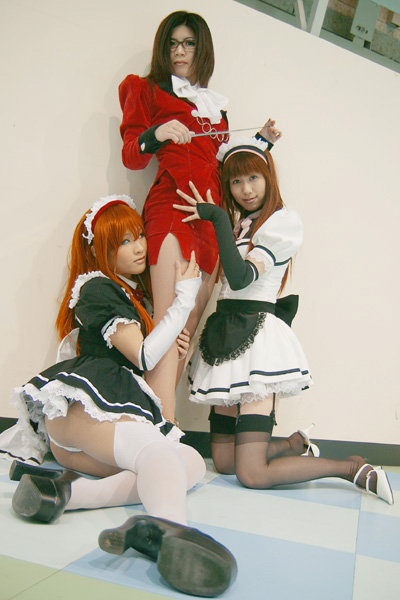 genta mako (model), hoshino mayu, izumi kokoa (model), kanazuki mai, kobayakawa saiko (model), mizutani risa, g-taste, photo (medium), apron, cosplay, elbow gloves, glasses, gloves, maid, maid apron, panties, thighhighs, underwear