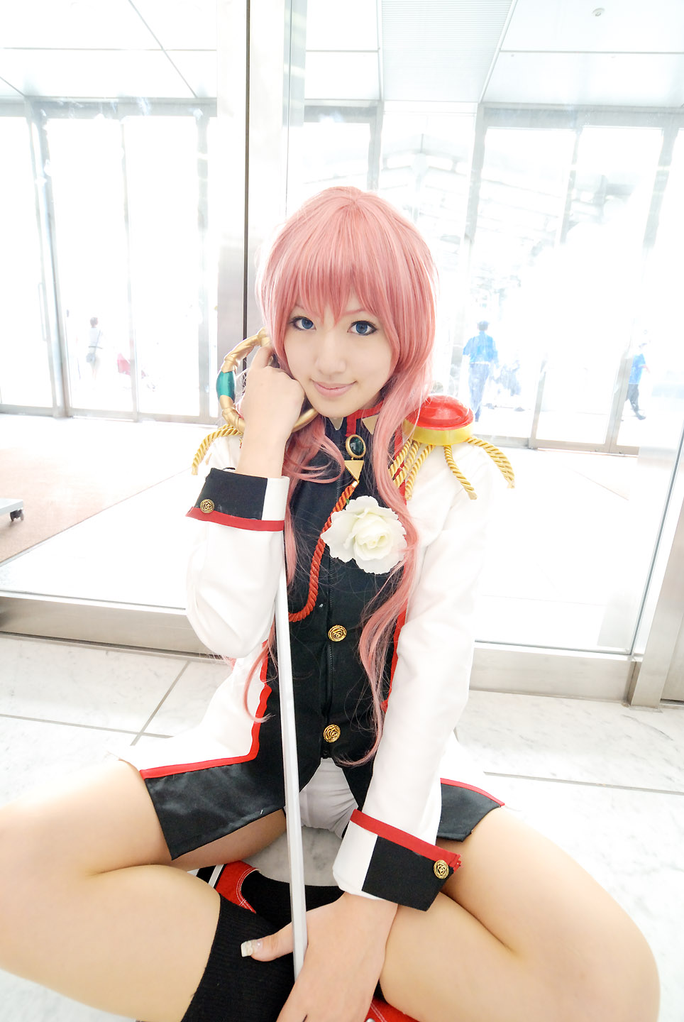 saya (cosplayer), tenjou utena, shoujo kakumei utena, highres, photo (medium), cosplay, pink hair, sword, weapon