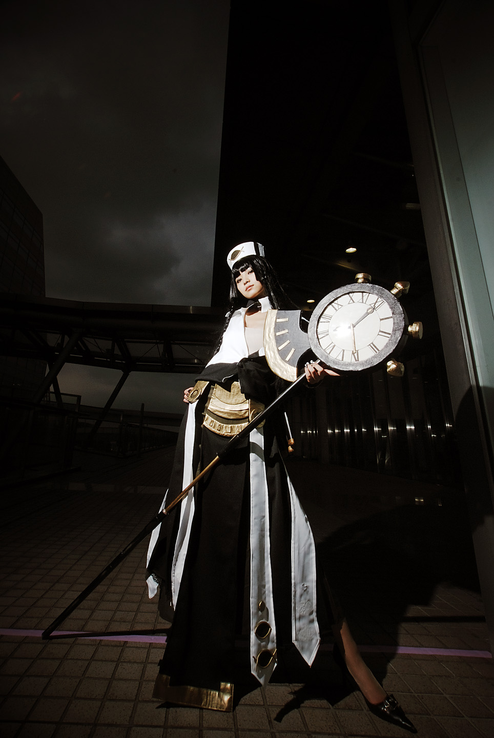 aida yukiko, trickster (ntreev soft), highres, photo (medium), clock, cosplay, eclipse, scythe