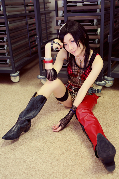 kouya (model), character request, photo (medium), source request, animal print, asian, bra, chaps, cosplay, fishnets, flag, leopard print, lingerie, midriff, panties, see-through clothes, tank top, underwear