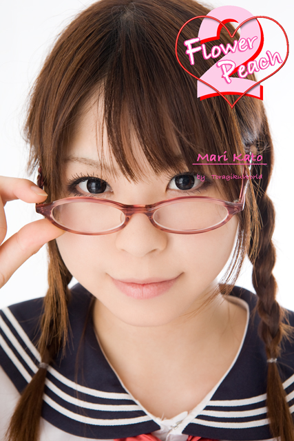 katou mari, photo (medium), braid, cosplay, flower peach 2, glasses, sailor, school uniform, serafuku, twin braids