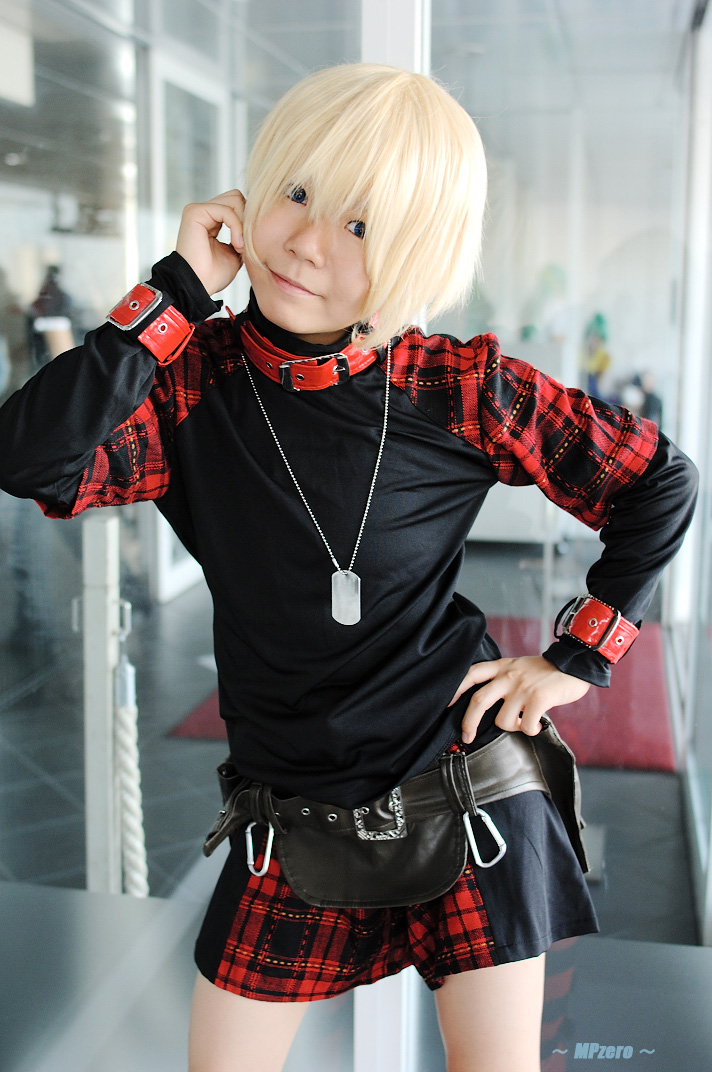 rin (character), togainu no chi, photo (medium), belt, blonde hair, cosplay, minase risa, shorts