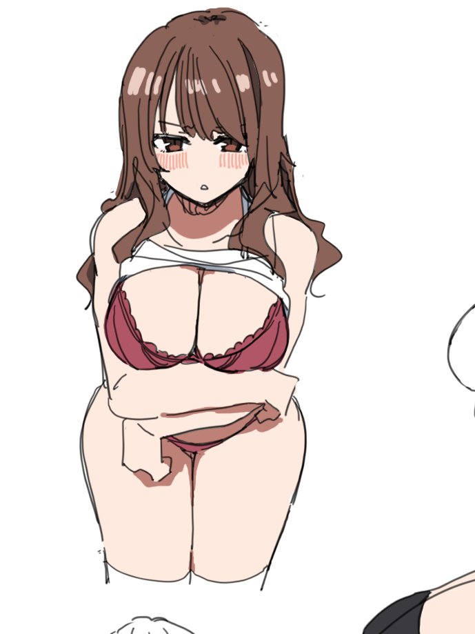 durindana 7, original, tagme, bra, breasts, brown eyes, brown hair, large breasts, long hair, simple background, underwear, white background
