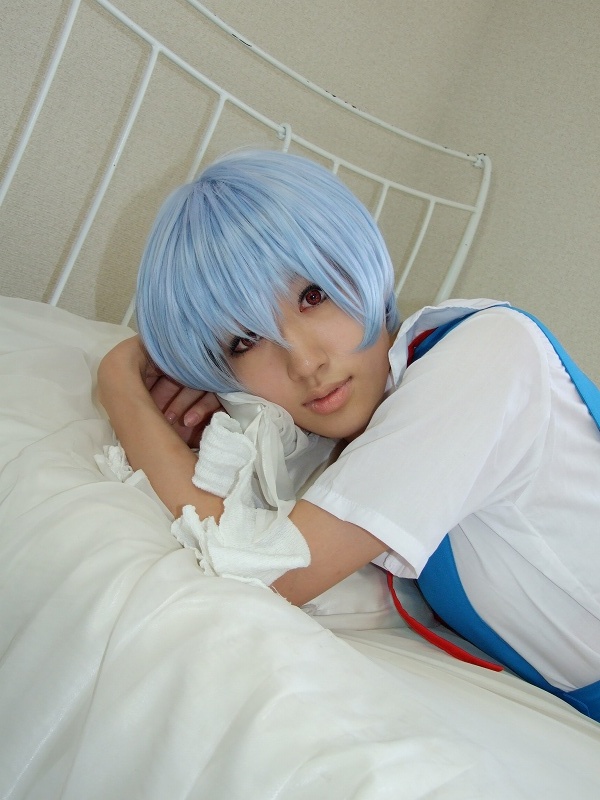 saya (cosplayer), ayanami rei, neon genesis evangelion, photo (medium), bandages, blue hair, cosplay, sailor, school uniform, serafuku