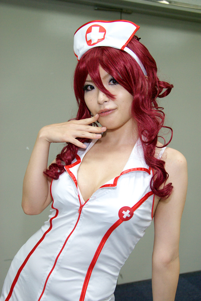 emi kou (model), fishnet legwear, photo (medium), cosplay, fishnets, nurse, red hair
