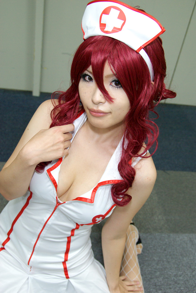 emi kou (model), fishnet legwear, photo (medium), cosplay, fishnets, nurse, red hair