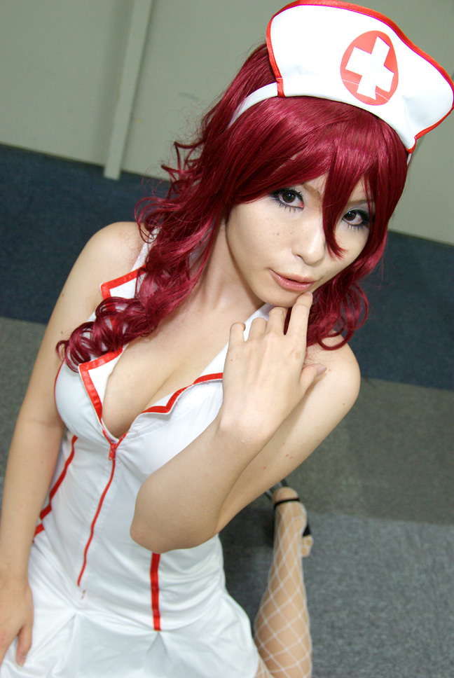 emi kou (model), fishnet legwear, photo (medium), cosplay, fishnets, nurse, red hair