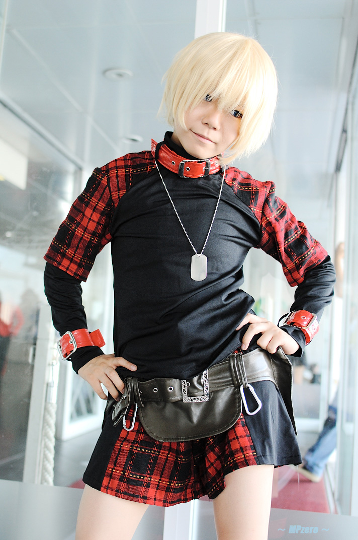 rin (character), togainu no chi, photo (medium), belt, blonde hair, cosplay, minase risa, shorts