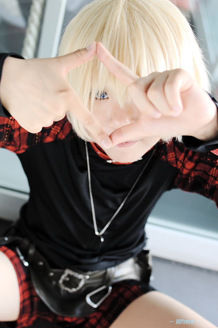 rin (character), togainu no chi, photo (medium), belt, blonde hair, cosplay, minase risa, shorts
